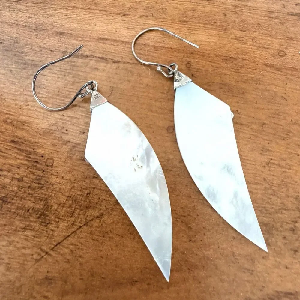 Sterling Silver Mother of Pearl Marquise Dangle Earrings